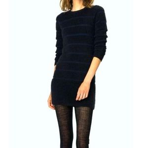 Maje Angora Mohair Fuzzy Knit Sweater Striped Dress 2 Navy